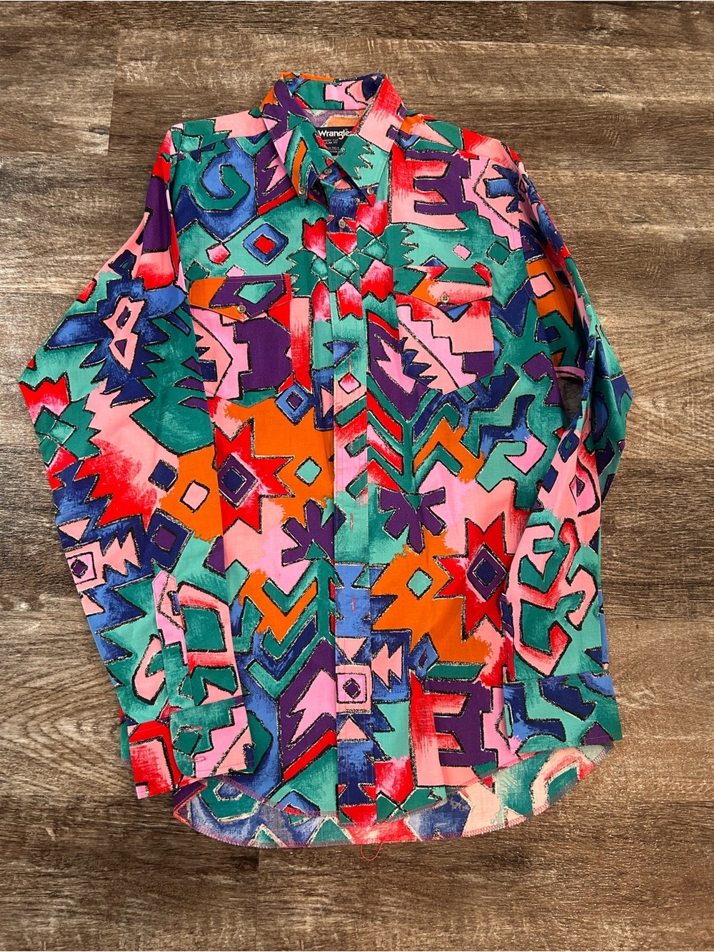 Vintage Wrangler Multicolor Geometric Print Long-Sleeve Shirt